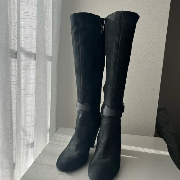 ECCO Womens 39 8 8.5 Tall Black Nubuck Leather Harness Riding Boots - Picture 3 of 5